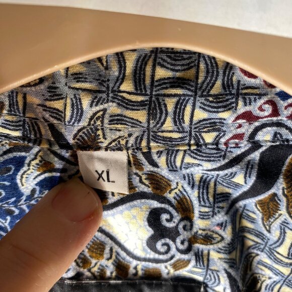 Java Lava Mens XL Short Sleeve Blue & Beige Paisley Button-Up Shirt Coastal Beec - Picture 3 of 14